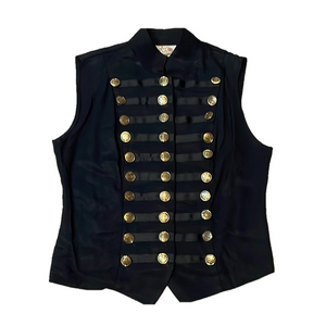 Dani Michaels Vintage Grunge Military Style Black Vest w/ Gold Buttons Woman 7/8